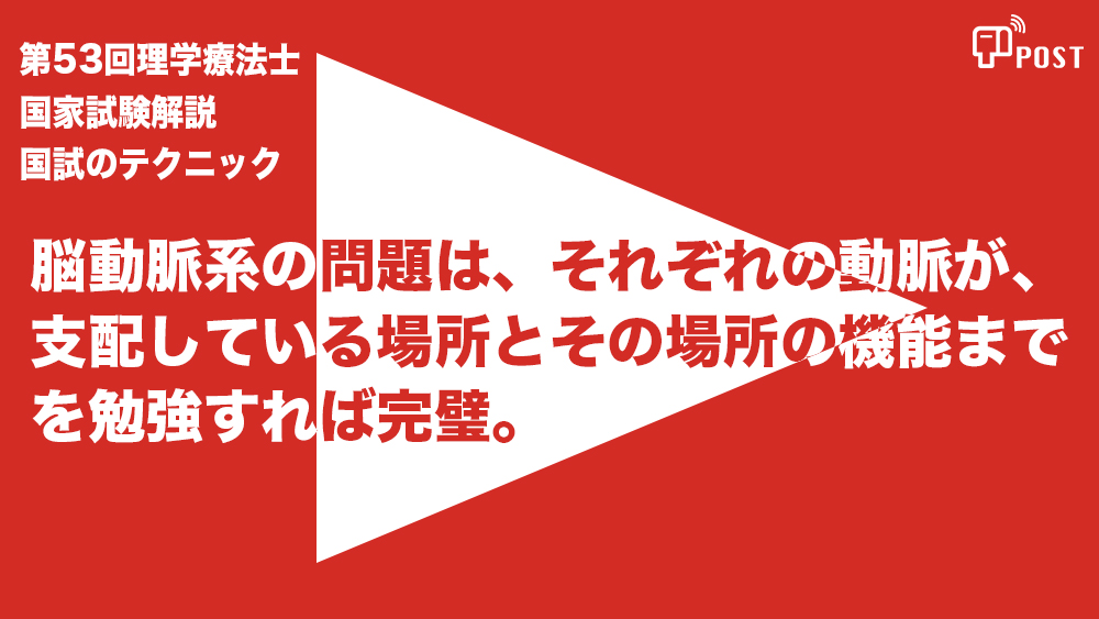【縦型動画で公開中】第53回理学療法士国家試験ー脳動脈系の問題は、 それぞれの動脈が、 支配している場所と その場所の機能まで を勉強すれば完璧ー