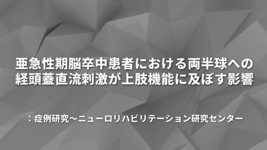 亜急性期脳卒中患者における両半球への経頭蓋直流刺激が上肢機能に及ぼす影響：症例研究～ニューロリハビリテーション研究センター
