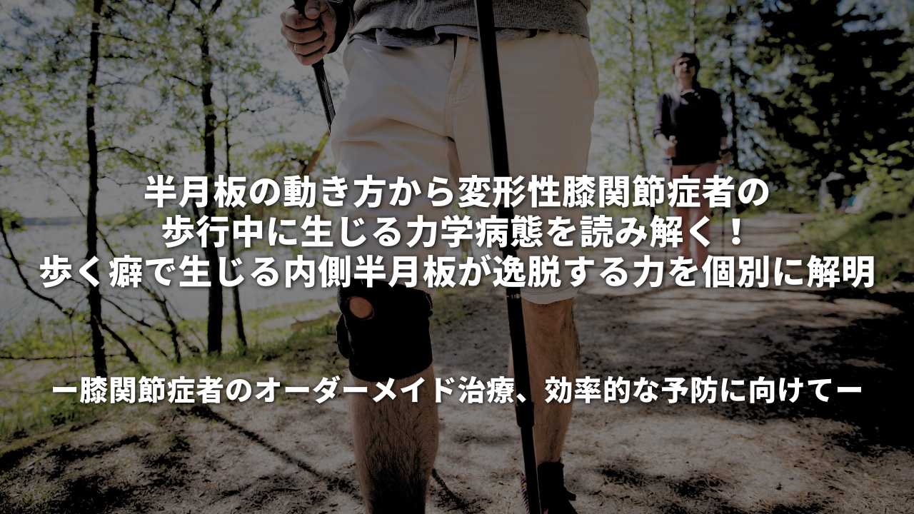 半月板の動き方から変形性膝関節症者の歩行中に生じる力学病態を読み解く！歩く癖で生じる内側半月板が逸脱する力を個別に解明～ 膝関節症者のオーダーメイド治療、効率的な予防に向けて ～