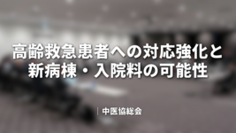 高齢救急患者への対応強化と新病棟・入院料の可能性｜中医協総会