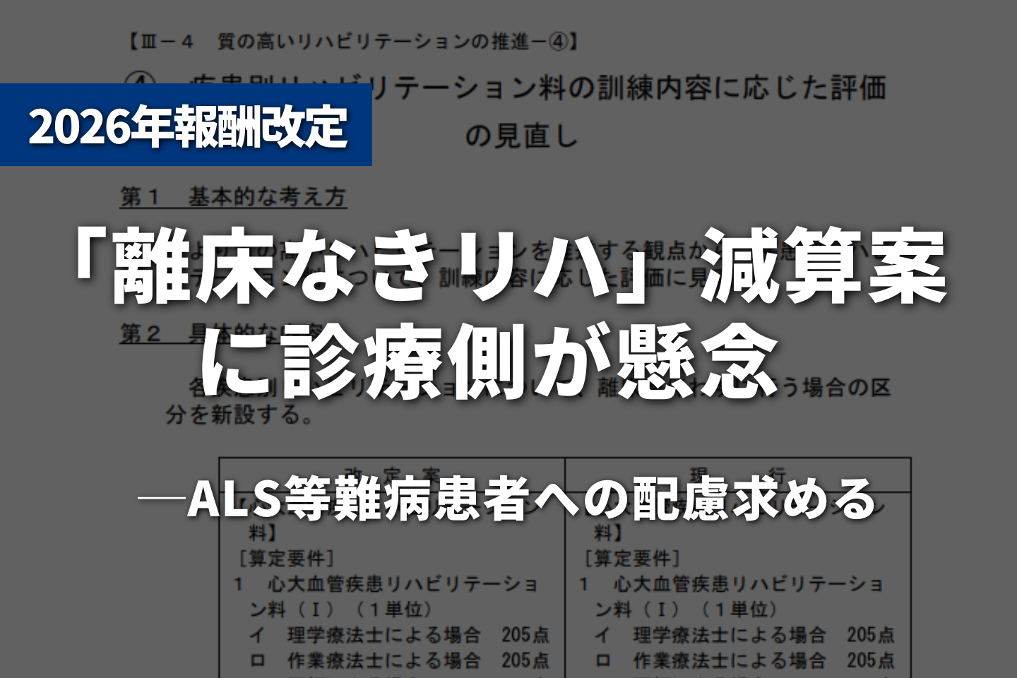 「離床なきリハ」減算案に診療側が懸念──ALS等への配慮求める