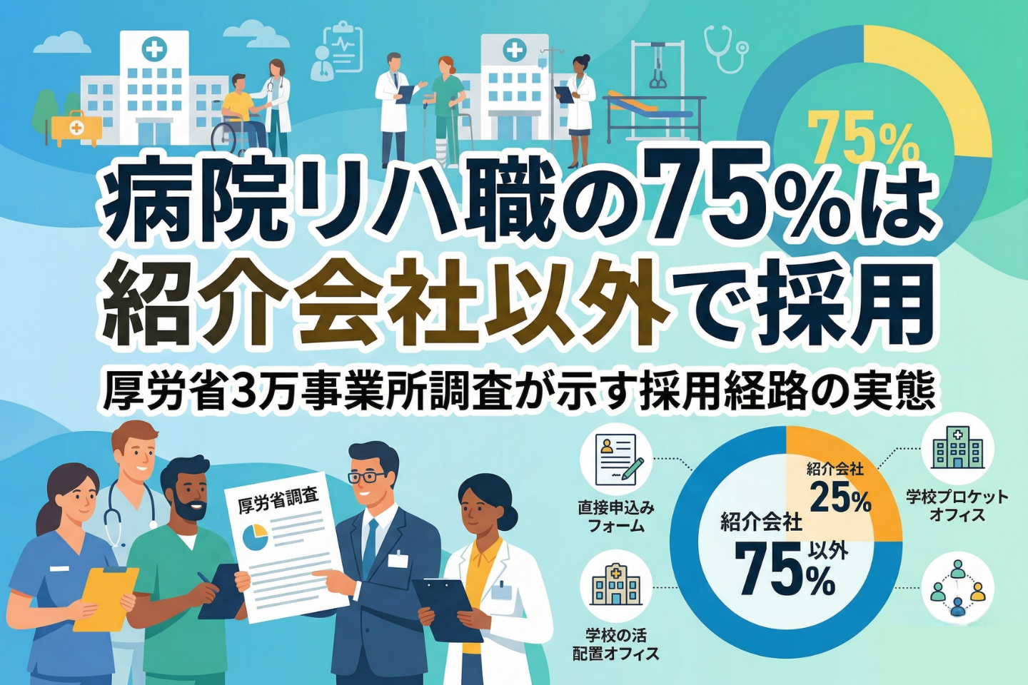 病院リハ職の75%は紹介会社以外で採用──厚労省3万事業所調査が示す採用経路の実態 