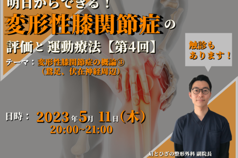 明日からできる！初学者のための変形性膝関節症の評価と運動療法④：変形性膝関節症の概論③（鵞足、伏在神経周辺） / 講師：丹羽雄大先生【※過去開催分も録画視聴可】