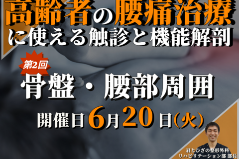 高齢者の腰痛治療で使える触診と機能解剖②～骨盤・腰部周囲の触診を中心に～/ 講師：吉川隆裕 先生【動画配信のみ】※リアルタイムでの講義は実施しません。