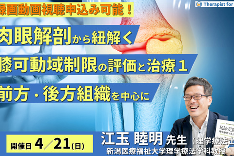 肉眼解剖・機能解剖学的視点から紐解く膝関節可動域制限の評価と運動療法１～前方および後方組織を中心に～　講師：江玉睦明先生