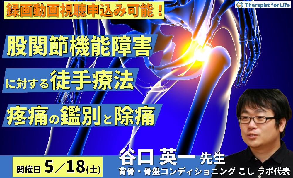 【※締切り間近】股関節機能障害に対する徒手療法～疼痛の鑑別方法と除痛、可動域制限に対する徒手療法～　講師：谷口英一先生