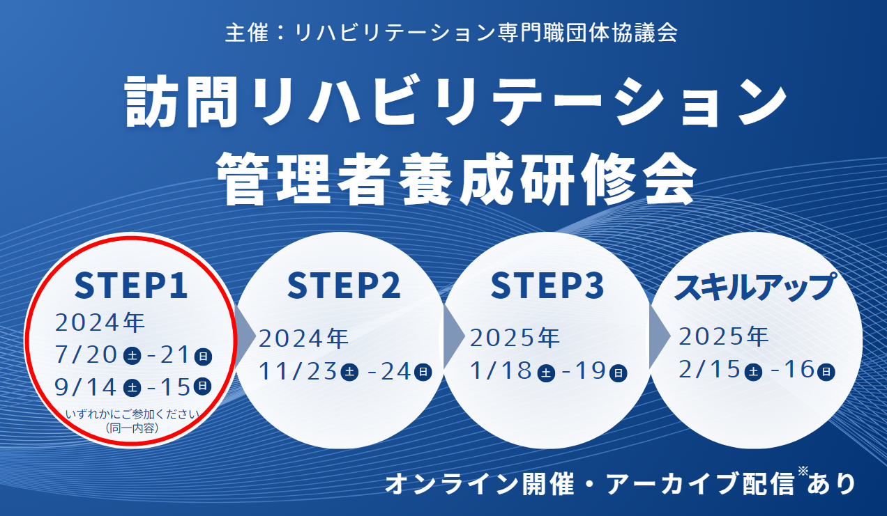 訪問リハビリテーション管理者養成研修会STEP1※オンライン・アーカイブあり