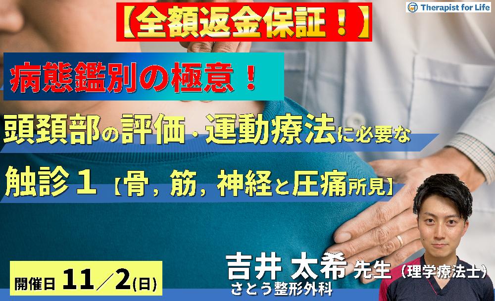 【※締切り間近】全額返金保証付き【病態鑑別の極意!】頭頚部の評価・運動療法に必要な機能解剖学的触診技術1~骨・筋・神経の触診と圧痛所見編~ 講師:吉井太希先生