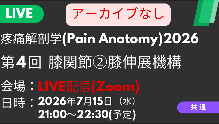 疼痛解剖学2026<LIVE配信>膝関節：膝伸展機構周囲の神経触診